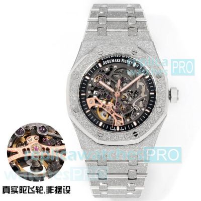 OMF Swiss clone Audemars Piguet Royal Oak Offshore Frosted Gold Skeleton Watch 